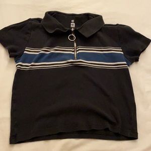 Cropped Small Half-Zip Up Black and Blue Shirt